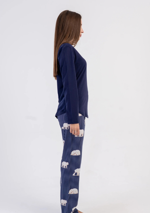 Piżama Damska Vienetta, Teddy Stripes, Granatowy, r. S-XL