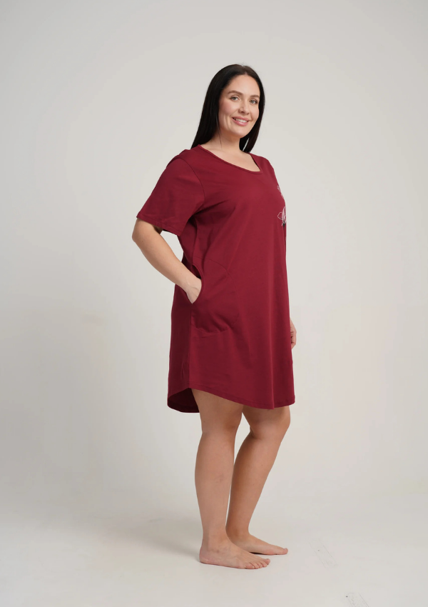 Koszula Nocna Damska Vienetta Red Bloom, Bordowy, r. 1XL - 4XL