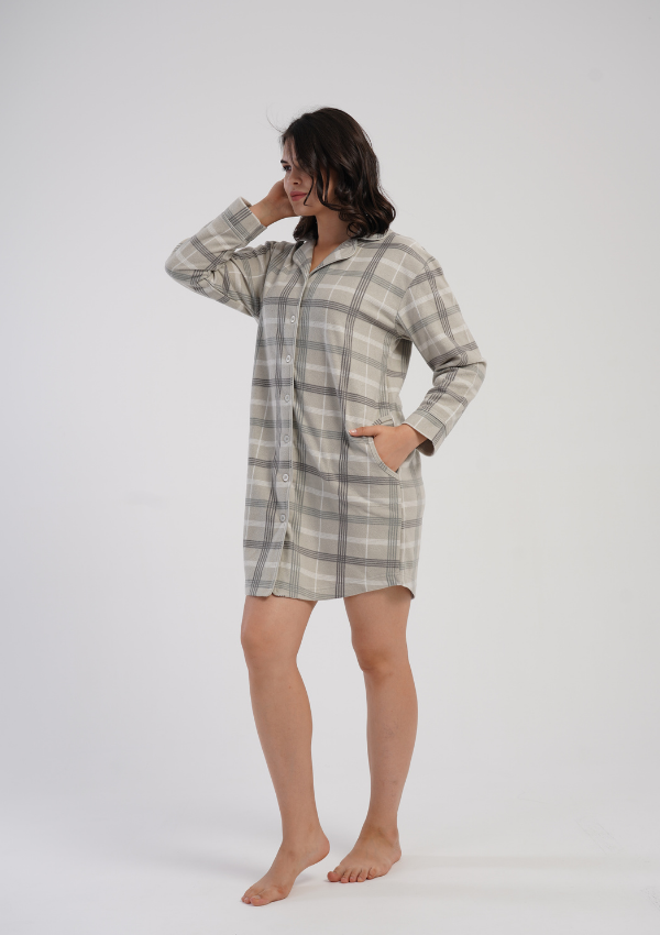 Koszula Nocna Damska Vienetta Warm Check, Beżowy, r. M - XXL