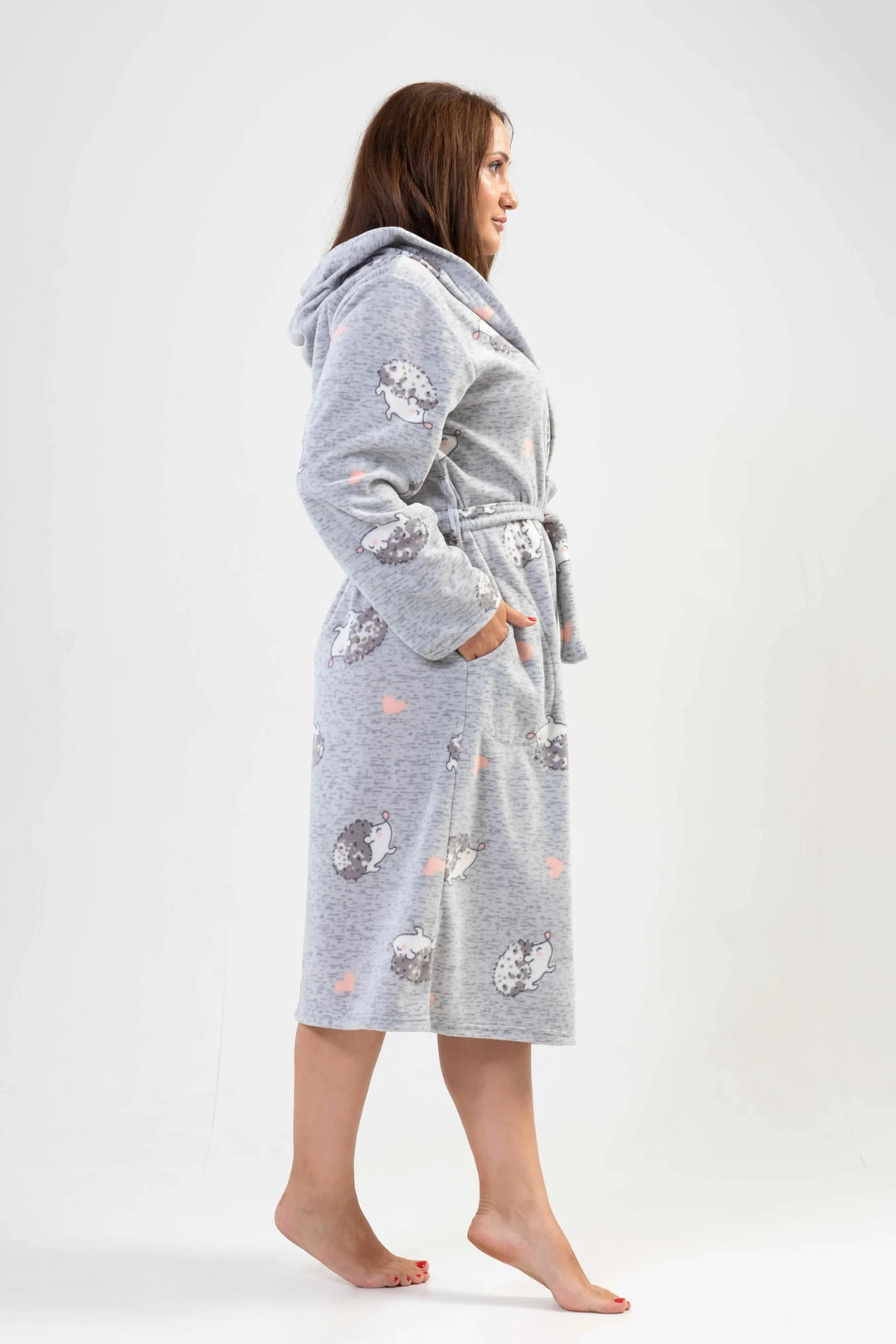 Szlafrok damski polarowy Vienetta Hedgehog, Szary, r. 1XL-4XL