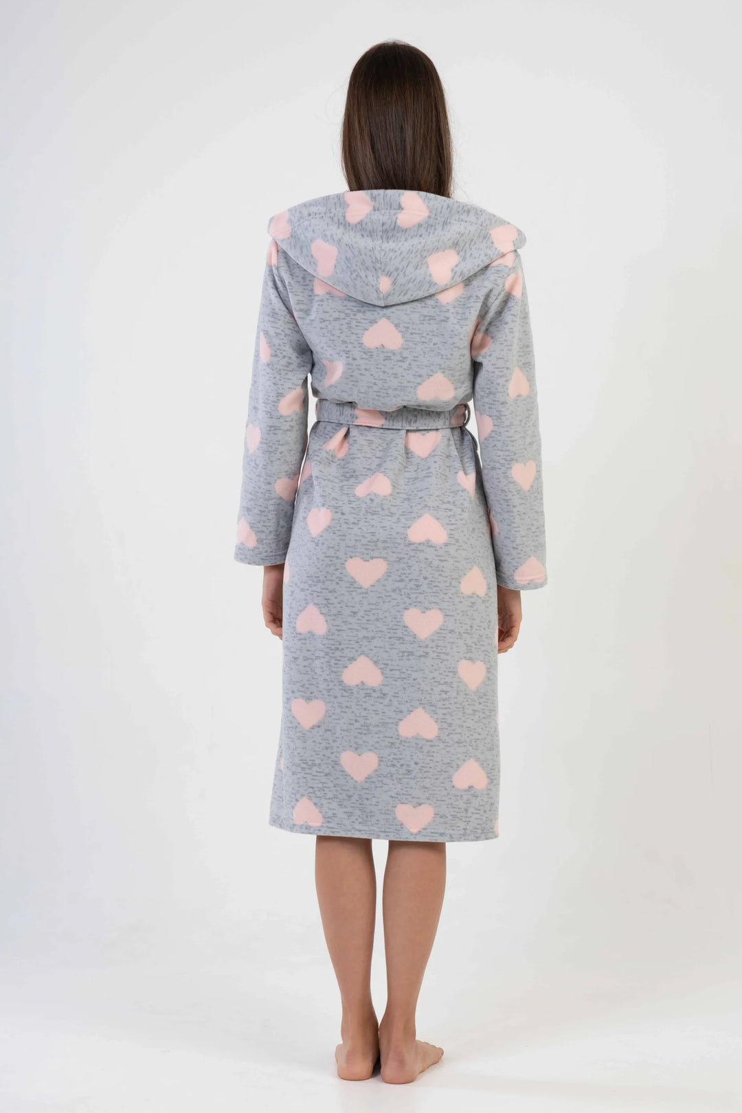 Szlafrok damski polarowy Vienetta, Hearts Comfort, Szary, r. S-XL