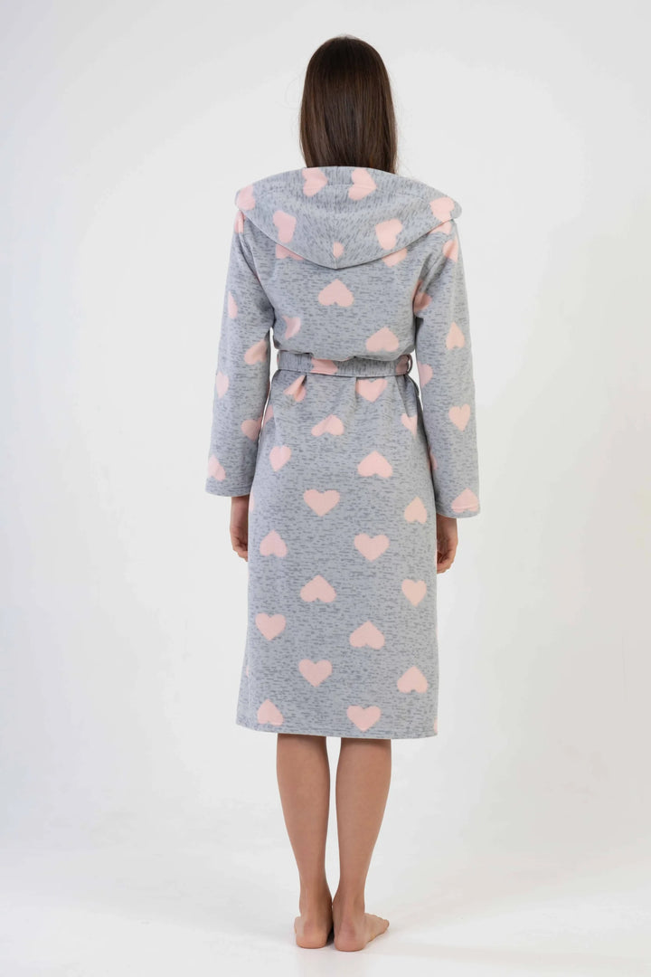 Szlafrok damski polarowy Vienetta, Hearts Comfort, Szary, r. S-XL