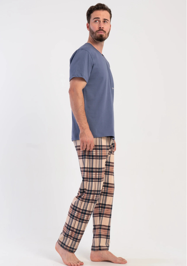 Piżama Męska Vienetta Chestnut Plaid, Niebieski, r. M-XXL