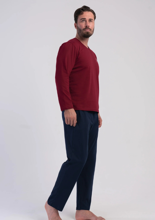 Piżama Męska Vienetta Navy Essential, Bordowy, r. M-XXL