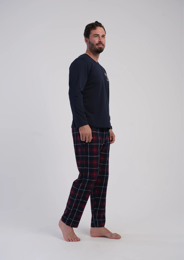 Piżama Męska Vienetta Navy-Burgundy Check, Granatowy, r. 1XL-4XL