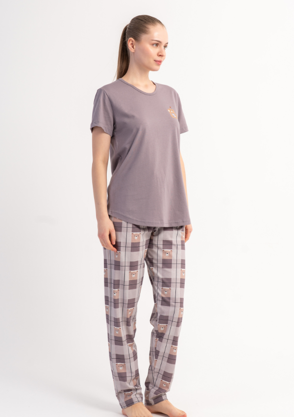 Piżama Damska Vienetta Bear Cozy, Szary, r. S-XL
