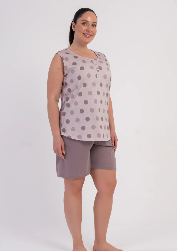 Piżama Damska Vienetta Pastel Polka, Beżowy, 1XL-4XL