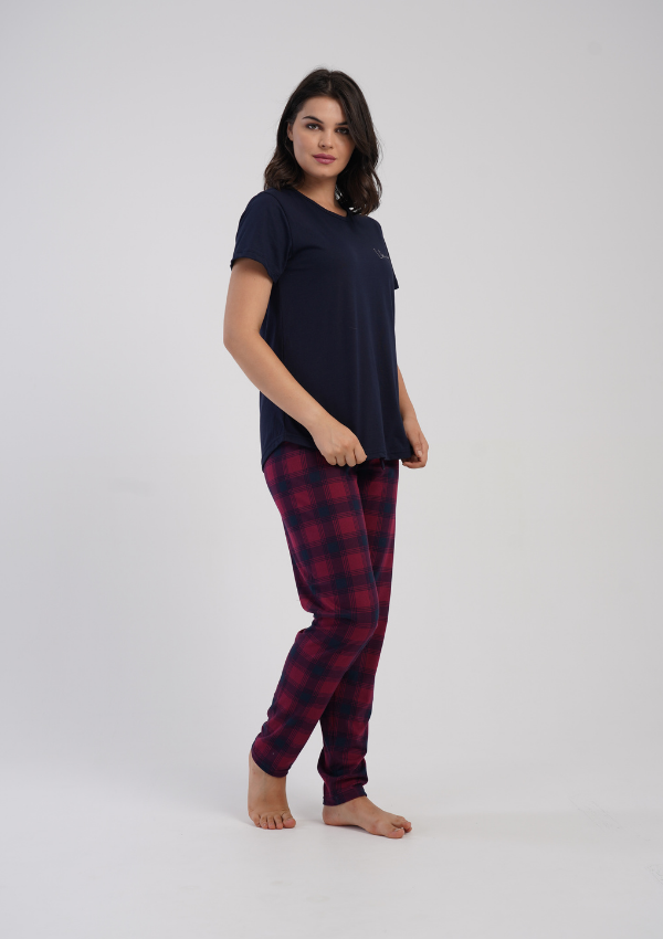 Piżama Damska Vienetta Navy Red Check, Granatowy, r. 1XL-4XL