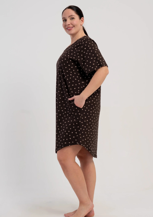 Koszula Nocna Damska Vienetta Coffe Dots, Brązowy, r. 1XL - 4XL