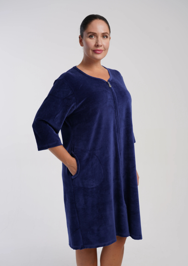 Szlafrok damski Vienetta Velvet Comfort, Granatowy, r. 1XL-4XL