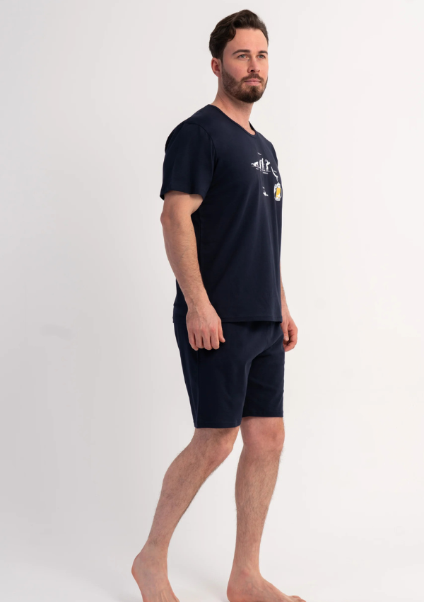 Piżama Męska Vienetta Navy Fun, Granatowy, r. S-XL
