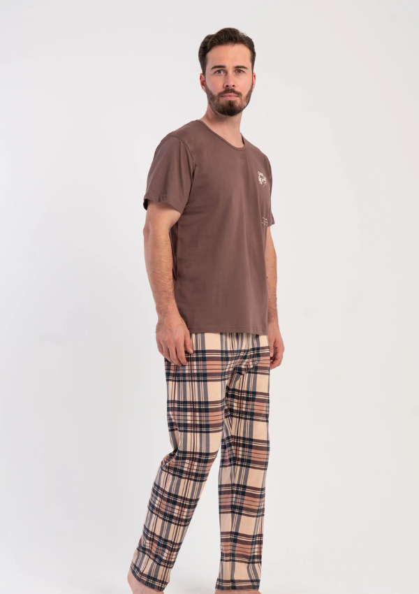 Piżama Męska Vienetta Chestnut Plaid, Brązowy, r. M-XXL