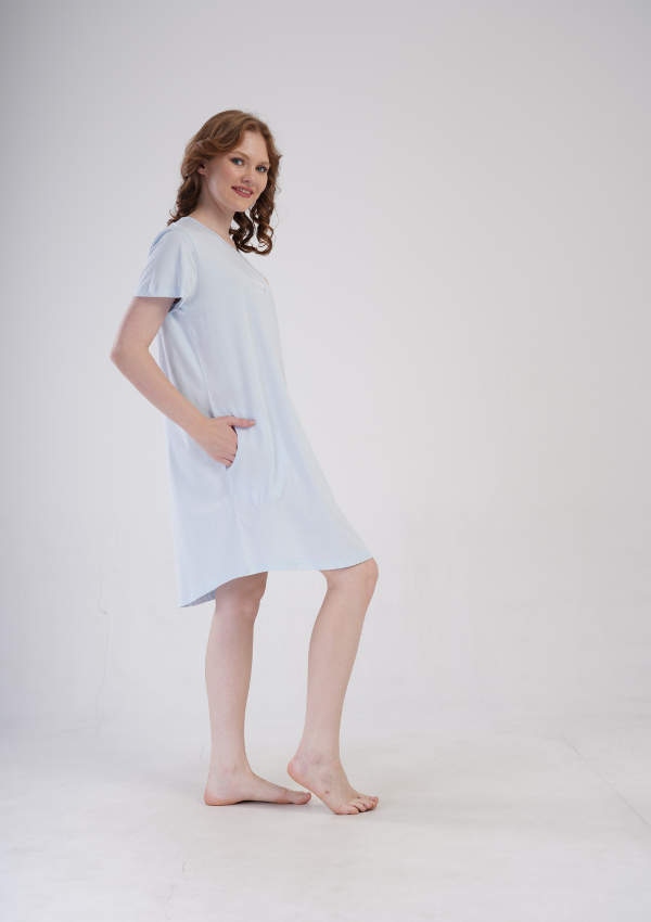 Koszula Nocna Damska Vienetta Blue Bloom, Niebieski, r. 1XL - 4XL