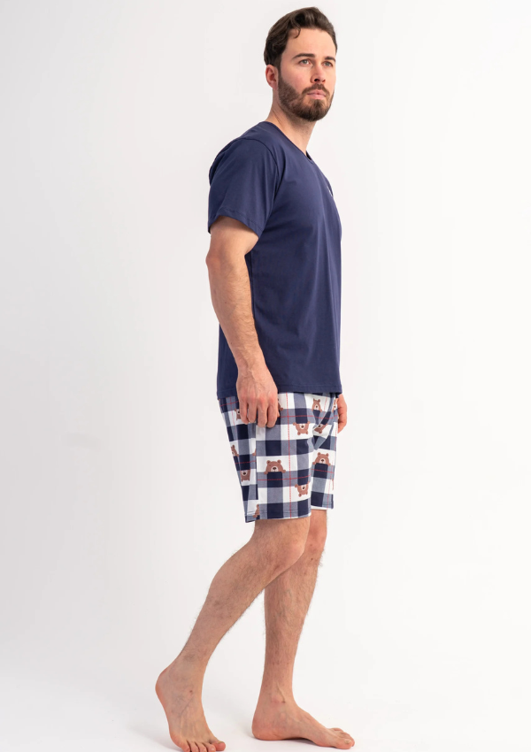 Piżama Męska Vienetta Bear Check, Granatowy, r. M-XL