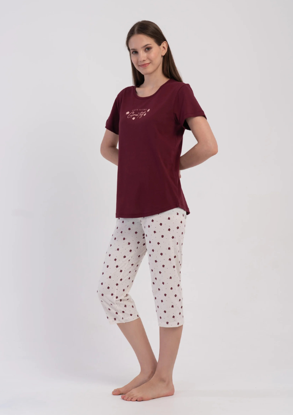 Piżama Damska Vienetta Burgundy Floral, Bordowy, r. M-XXL