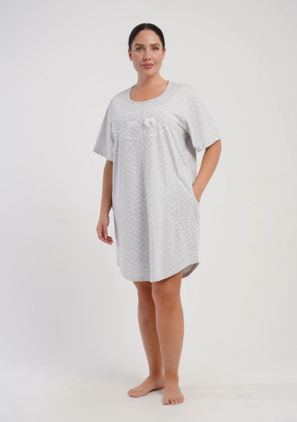 Koszula Nocna Damska Vienetta Cute Cats, Szary, r. 1XL - 4XL