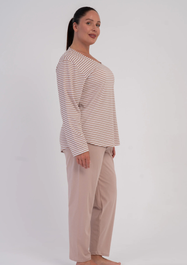 Piżama Damska Vienetta Warm Stripe, Beżowy, r. 1XL-4XL