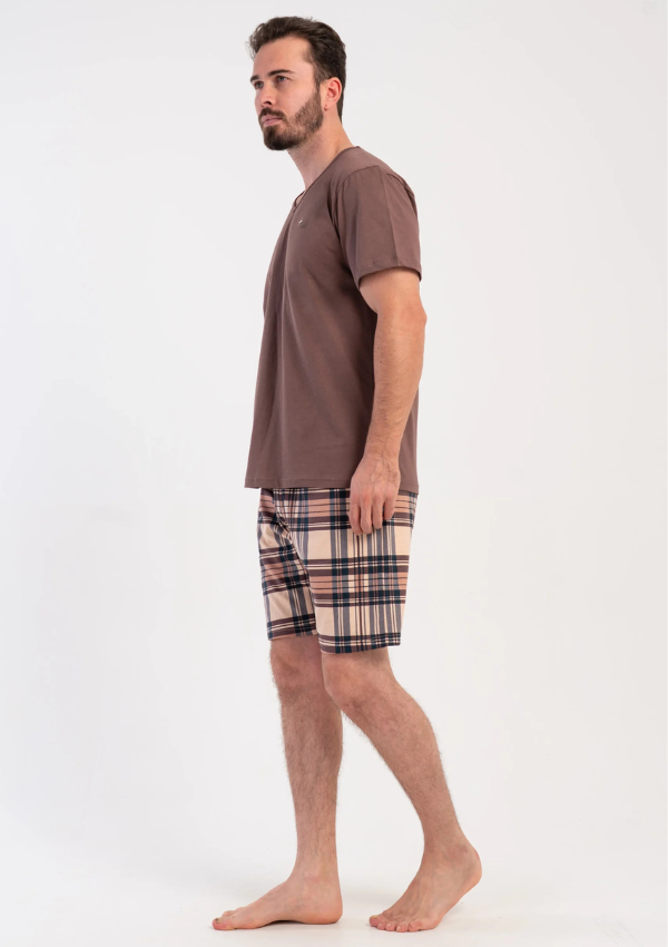 Piżama Męska Vienetta Heritage Check, Brązowy, r. 1XL-4XL