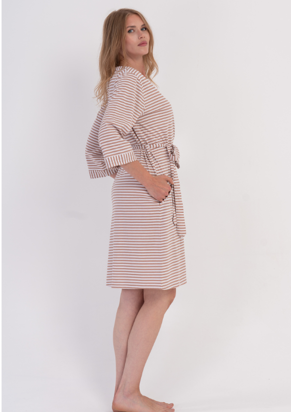 Szlafrok damski Vienetta Sand Stripe, Beżowy, r. M-XXL