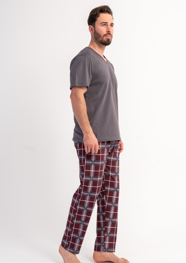 Piżama Męska Vienetta Graphite Check, Szary, r. M-XXL