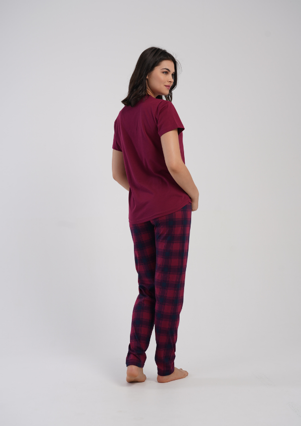 Piżama Damska Vienetta Red Check, Bordowy, r. 1XL-4XL