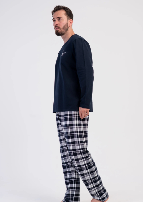 Piżama Męska Ocieplana Vienetta Heritage Plaid, Granatowy, r. M-XXL