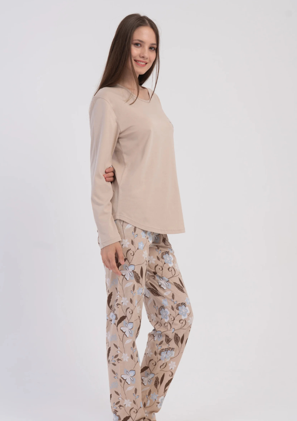 Piżama Damska Vienetta Beige Floral, Beżowy, r. M-XXL