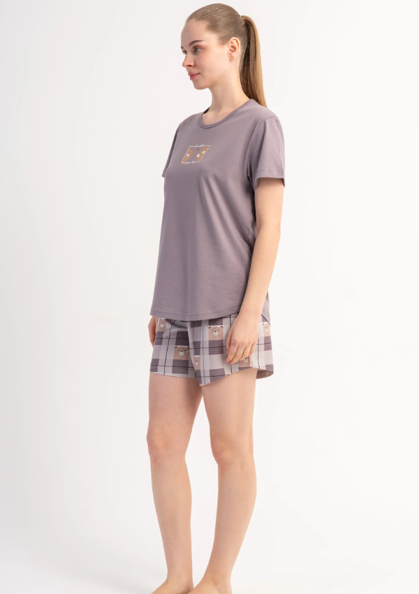 Piżama Damska Vienetta Lilac Teddy, Liliowy, M -XXL