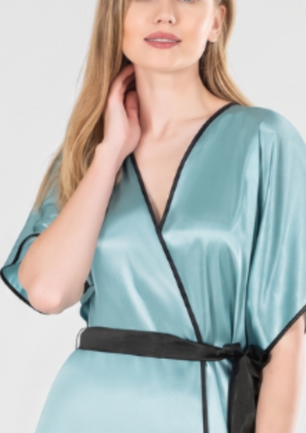 Szlafrok damski satynowy Vienetta, Mint Noir, Miętowy, S - XL