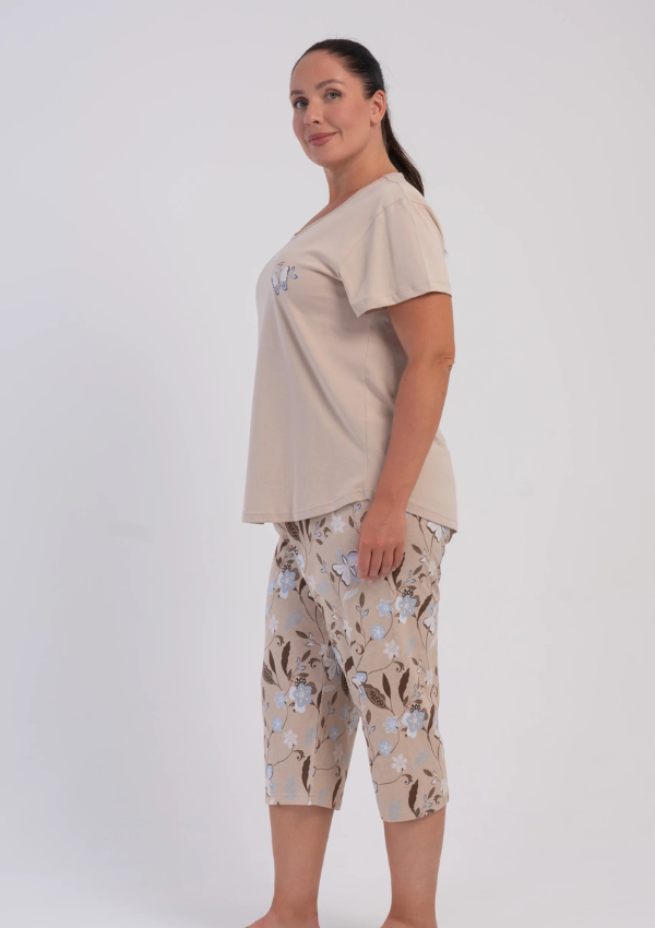 Piżama Damska Vienetta Beige Butterfly, Beżowy, r. 1XL-4XL