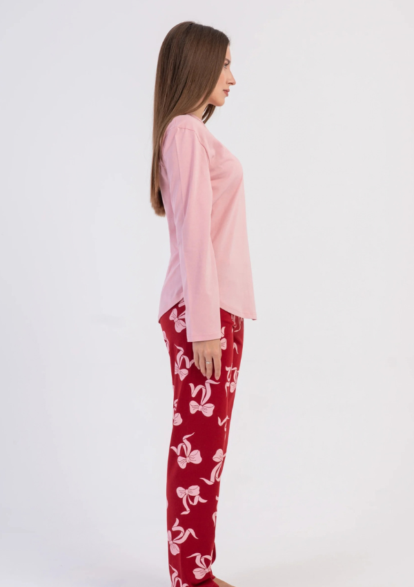 Piżama Damska Vienetta, Red Bow, Różowy, r. S-XL