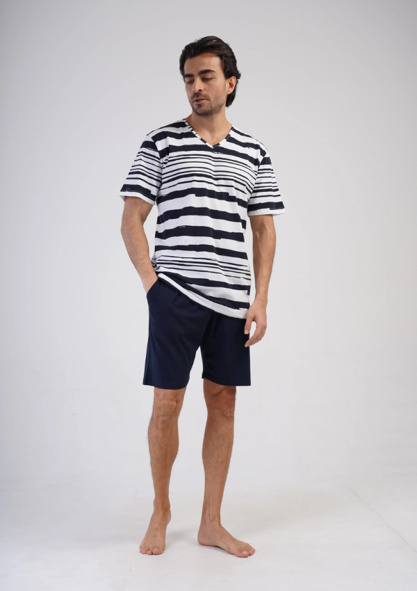 Piżama Męska Vienetta Navy Stripes, Biało/Granatowy, r. M-XXL