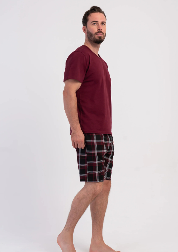 Piżama Męska Vienetta Burgundy Black, Bordowy, r. M-XXL