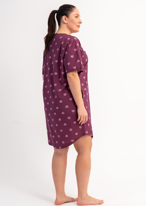 Koszula Nocna Damska Plum Hearts, Śliwkowy, r. 1XL - 4XL