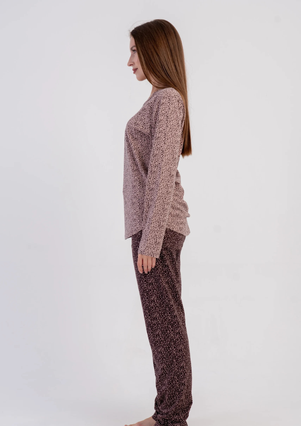 Piżama Damska Vienetta, Mocha Heart, Beżowy, r. S-XL