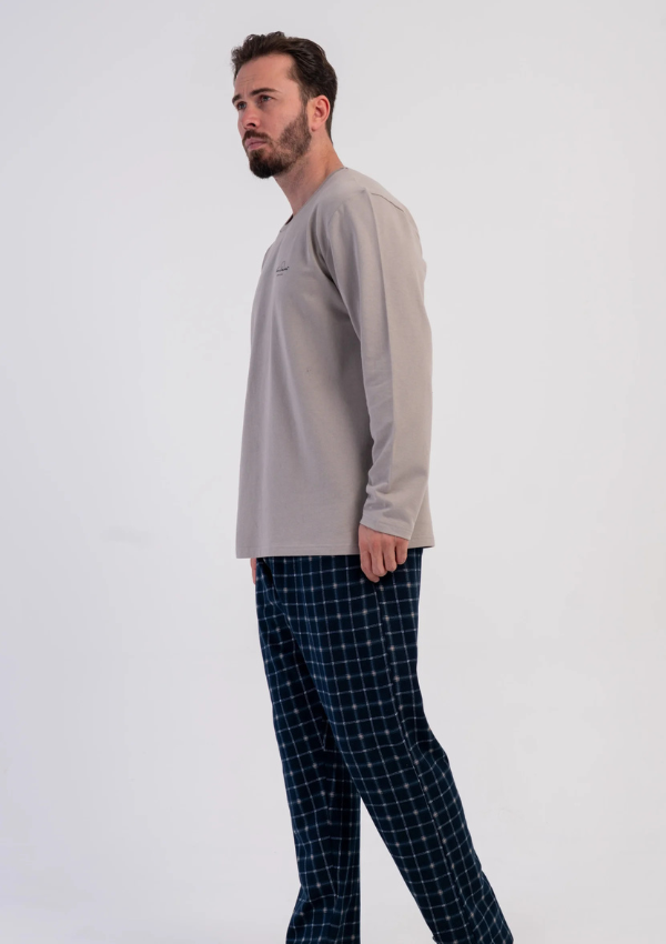 Piżama Męska Vienetta Warm Check, Beżowy, r. M-XXL