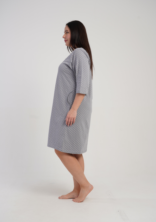 Szlafrok damski Vienetta Dot Comfort, Szary, r. 1XL-4XL