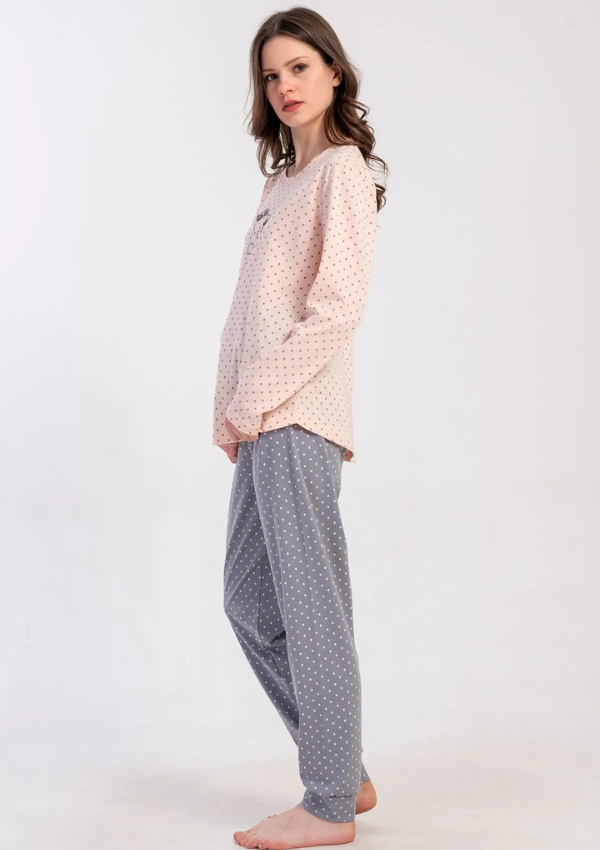 Piżama Damska Vienetta, Grey Kitty Dots, Różowy, r. S-XL