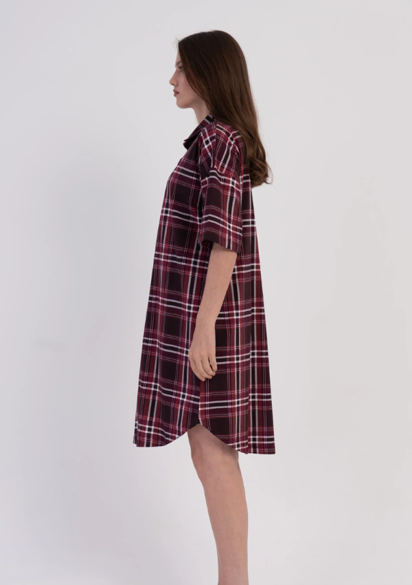 Koszula Nocna Vienetta Burgundy Plaid, Bordowy, r. M-XXL