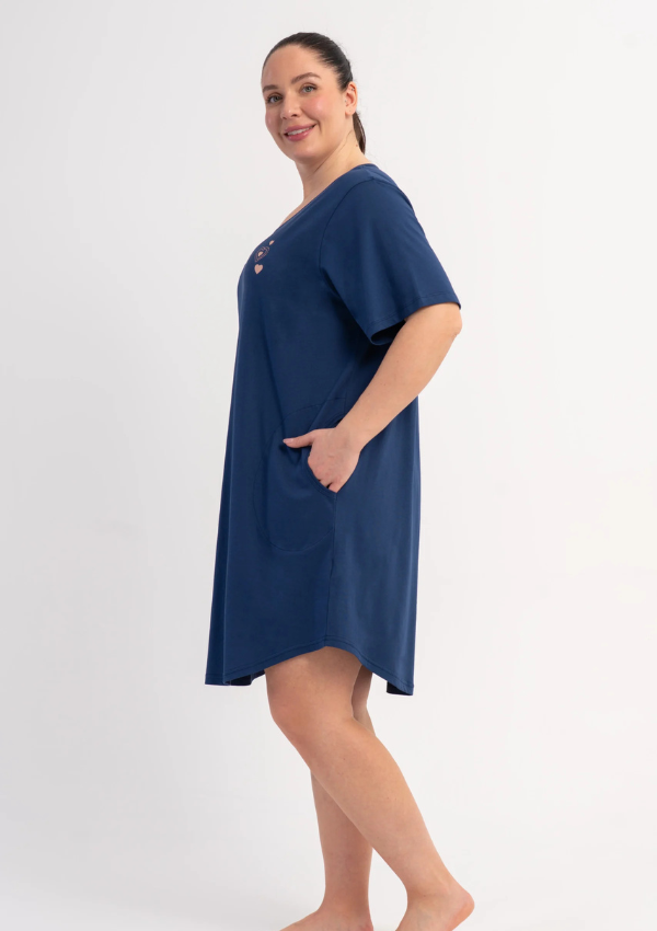 Koszula Nocna Damska Vienetta Navy Hearts, Granatowy, r. 5XL - 7XL