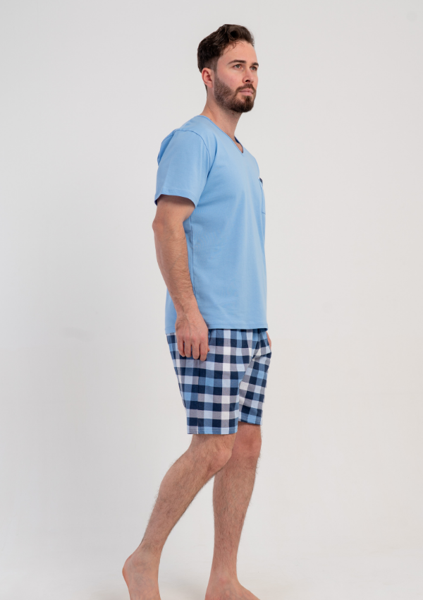 Piżama Męska Vienetta Light Blue Check, Niebieski, r. L-XXL