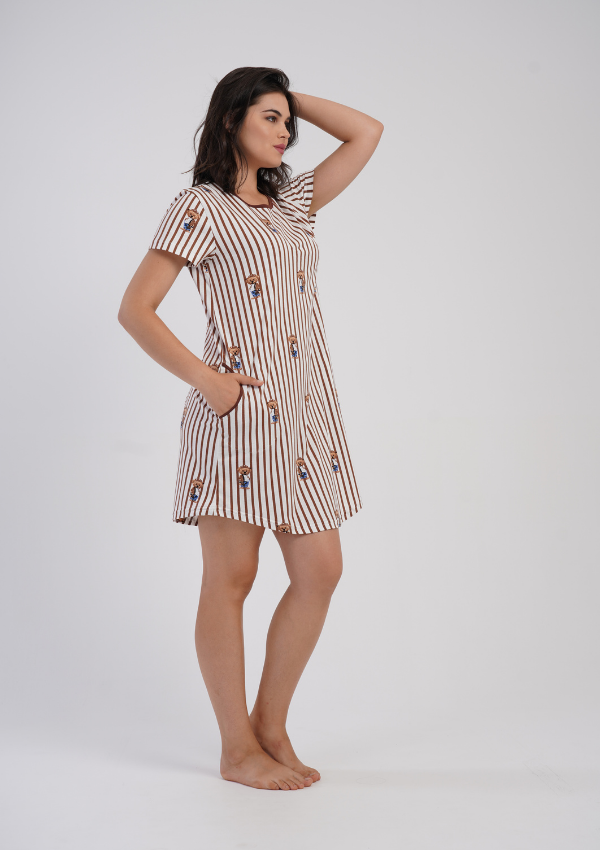 Koszula Nocna Vienetta Stripe Bears, Ecru, r. M-XXL