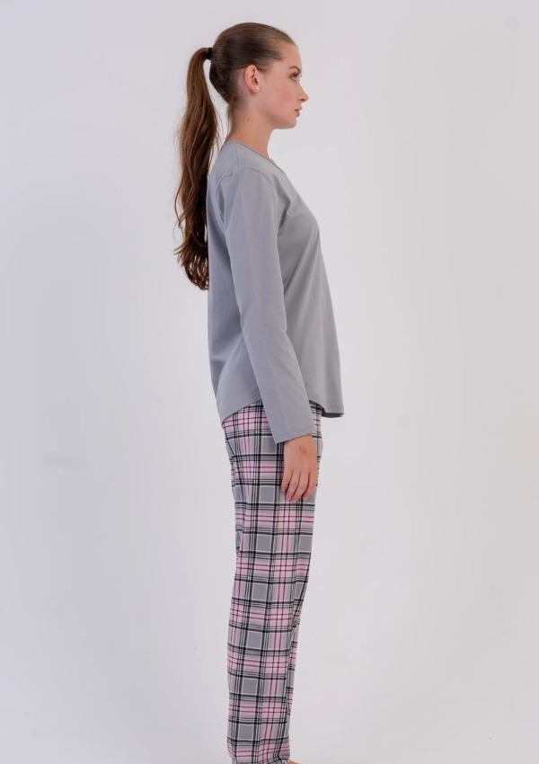 Piżama Damska Vienetta, Teddy Plaid, Szary, r. M-XXL