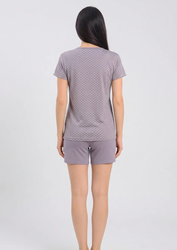 Piżama Damska Lilac Dots, Szary, M - 2XL