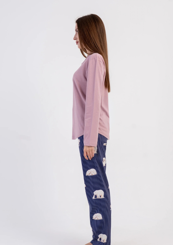Piżama Damska Vienetta, Teddy Stripes, Różowy, r. S-XL