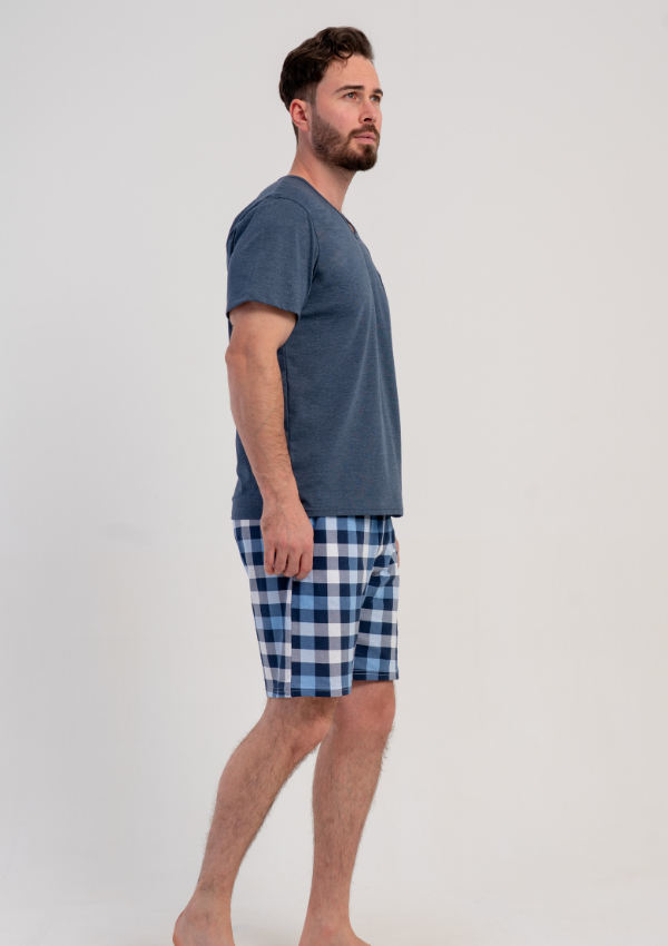 Piżama Męska Vienetta Steel Check, Szary, r. 1XL-4XL