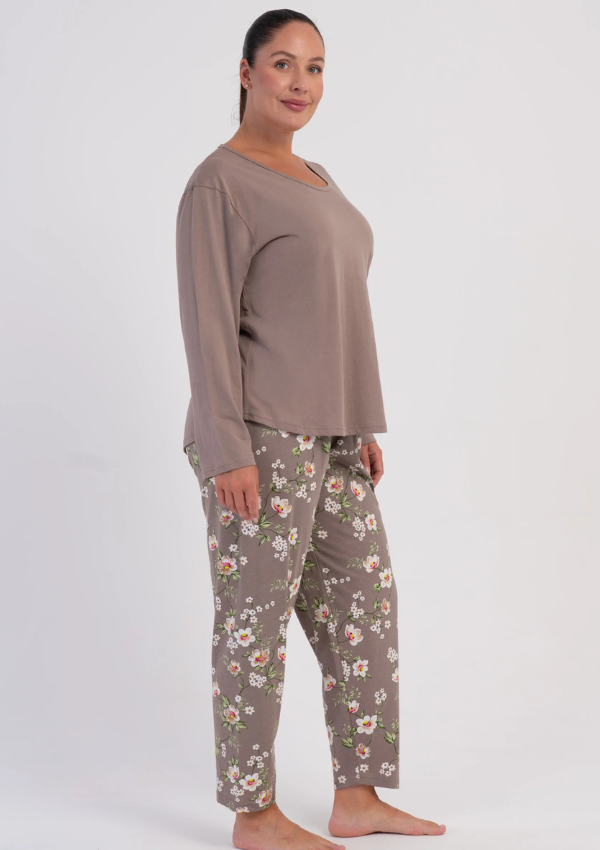 Piżama Damska Vienetta Taupe Blossom, Taupe, r. 1XL-4XL