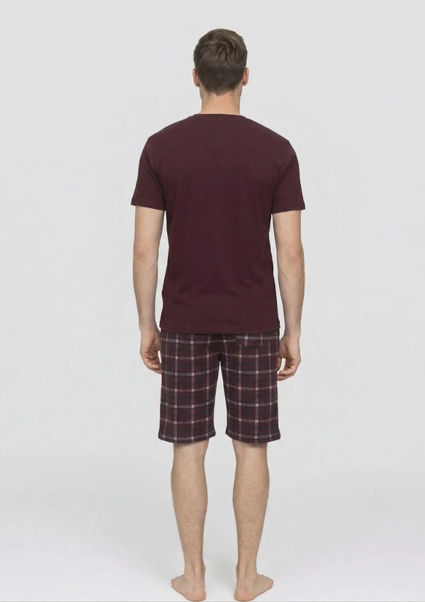 Piżama Męska Wine Check, Bordowy, r. M-XL