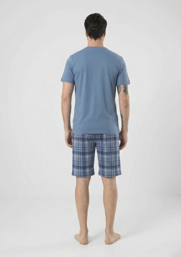 Piżama Męska Check Blue, Niebieski, r. M-XL