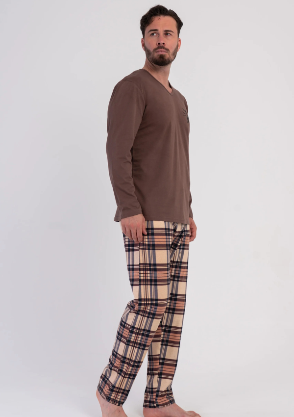 Piżama Męska Vienetta Brown Plaid, Brązowy, r. M-XXL